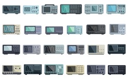 Oscillograph icons set cartoon vector. Circuit spectrum. Digital wave