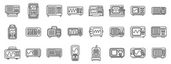 Oscillograph icons set. Large set of oscilloscope icons featuring different types of digital measurement devices for electronic engineers working in telecommunications industry