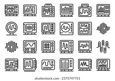 Oscillograph icons set outline vector. Spectrum circuit. Computer digital wave