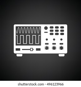 Oscilloscope icon. Black background with white. Vector illustration.