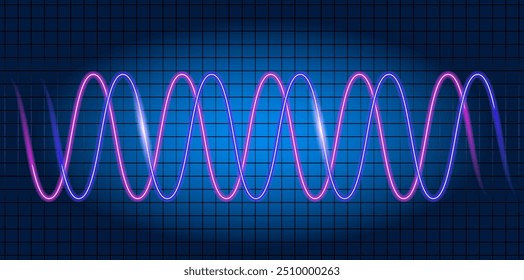 Osciloscopio con Imagen del diagrama de ondas.  Monitorización de procesos que ocurren en el circuito eléctrico. Gráfico de ondas. 