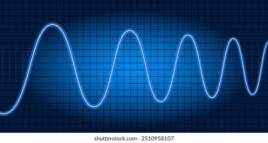 Osciloscópio com imagem de diagrama de onda.  Monitorização de processos que ocorrem em circuitos elétricos. Gráfico de ondas. 