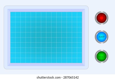 Oscilloscope monitor and control switch, vector illustration