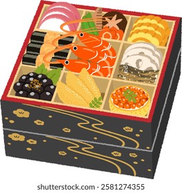 Osechi cuisine is an auspicious dish offered to the New Year gods who bring happiness, and is prepared in hopes of bringing good health and happiness to families in the new year.