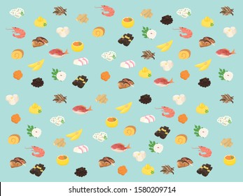  Osechi pattern.“osechi”Japanese New Year dishes.