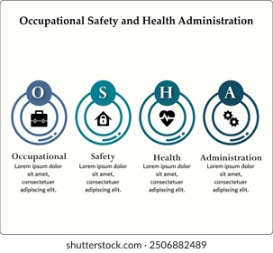 OSHA Acronym - Occupational Safety and Health Administration. Infographic template with icons and description placeholder