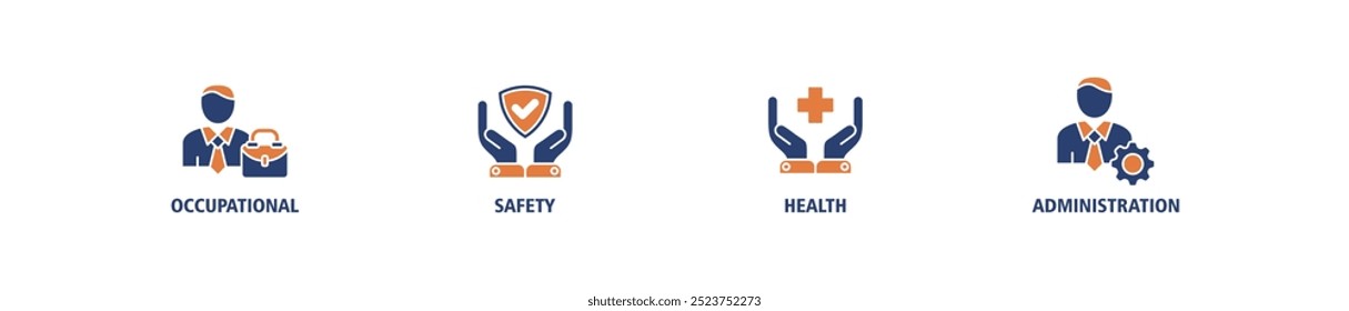 OSHA banner web icon set vector illustration concept for occupational safety and health administration with an icon of worker, protection, healthcare, and procedure icons infographic symbol background