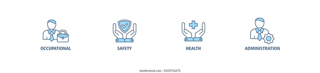 OSHA banner web icon set vector illustration concept for occupational safety and health administration with an icon of worker, protection, healthcare, and procedure icons infographic symbol background