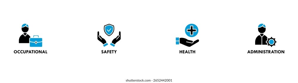 OSHA banner web icon vetor ilustração conceito para segurança ocupacional e administração de saúde com um ícone de trabalhador, proteção, saúde e procedimento