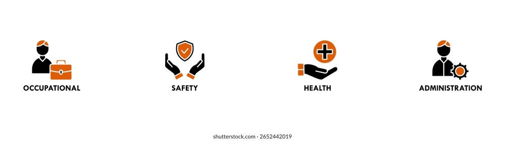 OSHA-Banner-Web-Symbol, Vektorgrafik-Konzept für Arbeitssicherheit und Gesundheitsschutz mit einem Symbol für Arbeitnehmer, Schutz, Gesundheitsfürsorge und Verfahren