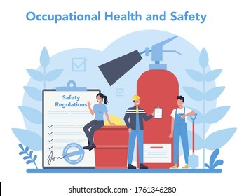 OSHA Concept. Occupational Safety And Health Administration. Government Public Service Protecting Worker From Health And Safety Hazards On The Job. Isolated Flat Vector Illustration