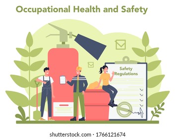 OSHA Concept. Occupational Safety And Health Administration. Government Public Service Protecting Worker From Health And Safety Hazards On The Job. Isolated Flat Vector Illustration