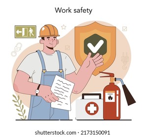 OSHA Concept. Occupational Safety And Health Inspection. Government Public Service Protecting Worker From Health And Safety Hazards At The Job Place. Flat Vector Illustration