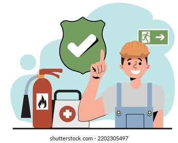 OSHA concept. Occupational safety and health inspection. Government public service protecting worker from health and safety hazards at the job place. Flat vector illustration.