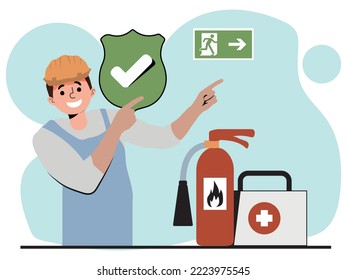 OSHA concept. Occupational safety and health inspection. Government public service protecting worker from health and safety hazards at the job place. Flat vector illustration.