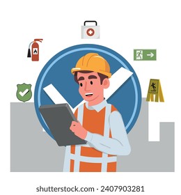 concepto OSHA. Inspección de la seguridad y la salud en el trabajo. Servicio público gubernamental que protege a los trabajadores de los riesgos para la salud y la seguridad en el lugar de trabajo. Ilustración vectorial plana.