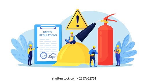OSHA concept. Occupational safety regulations and health inspection. Government service protecting safety at job. Worker security protection policy. Caution regulation document for trauma prevention svg