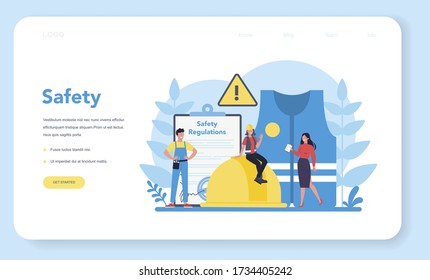 OSHA concept web banner or landing page. Occupational safety and health administration. Government public service protecting worker from health and safety hazards on the job. Vector illustration
