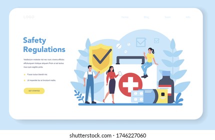 OSHA concept web banner or landing page. Occupational safety and health administration. Government public service protecting worker from health and safety hazards on the job. Vector illustration