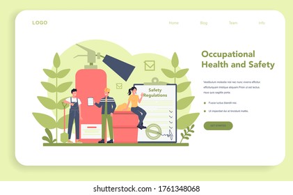 OSHA concept web banner or landing page. Occupational safety and health administration. Government public service protecting worker from health and safety hazards on the job. Vector illustration