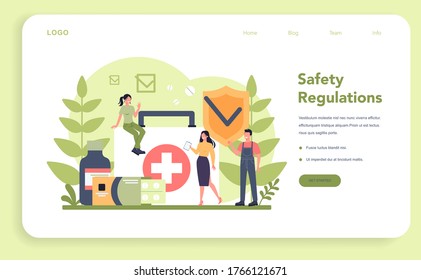 OSHA Concept Web Banner Or Landing Page. Occupational Safety And Health Administration. Government Public Service Protecting Worker From Health And Safety Hazards On The Job. Vector Illustration