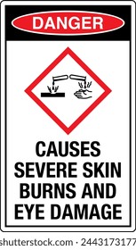 OSHA DANGER GHS Chemicals Label and Hazard - Corrosive Causes severe skin burns and eye damage Portrait