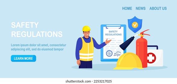 OSHA. Occupational Safety and Health Administration. Work Safety Regulations. Government Service Protecting at Job. Worker Security Protection Policy. Caution Regulation Document for Trauma Prevention