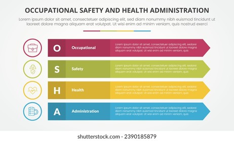 osha The Occupational Safety and Health Administration template infographic concept for slide presentation with long rectangle with arrow edge 4 point list with flat style