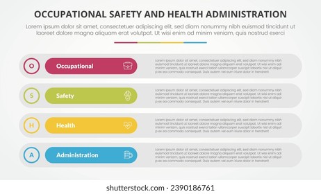 osha Die Vorlage für Arbeitssicherheit und Gesundheitswesen Infografik-Konzept für die Präsentation von Folien mit einem langen, runden Rechteck-Feld 4 Punktliste mit flachem Stil