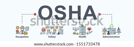 OSHA - Occupational Safety and Health Administration banner web icon for business and organization. infographic design concept.