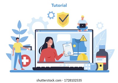 OSHA online service or platform. Occupational safety and health administration. Tutorial. Government public service protecting worker. Isolated flat vector illustration