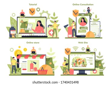 OSHA online service or platform on differernt device concept set. Occupational safety and health administration. Government public service protecting worker. Isolated flat vector illustration