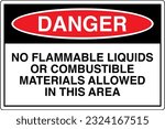 OSHA Safety Signs Marking Label Standards Danger NO FLAMMABLE LIQUIDS OR COMBUSTIBLE MATERIALS ALLOWED IN THIS AREA.eps