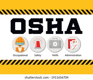 OSHA Typographic Header Concept. Occupational Safety And Health Administration. Government Public Service Protecting Worker From Health And Safety Hazards On The Job.