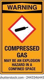 OSHA WARNING GHS Chemicals Label and Hazard - Compressed gas may be an explosion hazard in a confined space Portrait