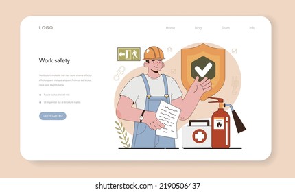 OSHA Web Banner Or Landing Page. Occupational Safety And Health Inspection. Government Public Service Protecting Worker From Health And Safety Hazards At The Job Place. Flat Vector Illustration