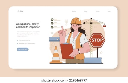 OSHA web banner or landing page. Occupational safety and health inspection. Government public service protecting worker from health and safety hazards at the job place. Flat vector illustration