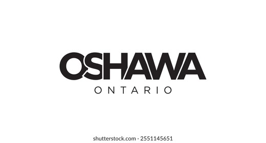 Oshawa in the Canada emblem. The design features a geometric style, vector illustration with bold typography in a modern font. The graphic slogan lettering.