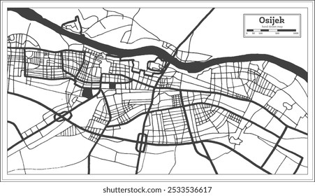 Osijek Croatia City Map in Black and White Color in Retro Style. Outline Map. Vector Illustration.