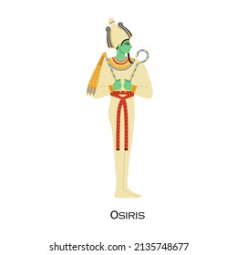 Osiris, Ancient .Egyptian god profile. Character of Old Egypt history. Deity of fertility, agriculture, vegetation. Historical religious figure. Flat vector illustration isolated on white background