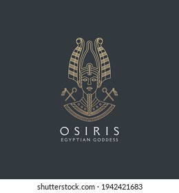 Osiris egyptian goddess line style logo icon design template. Elegant, luxury, gold, flat modern vector illustration