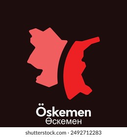 Oskemen City Map flat icon illustration, Vector map of Kazakhstan with named governance and travel icons template