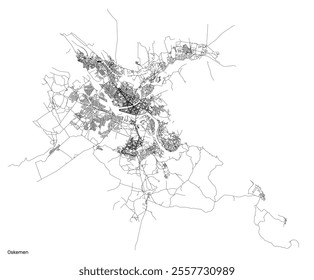 Oskemen city map with roads and streets, Kazakhstan. Vector outline illustration.