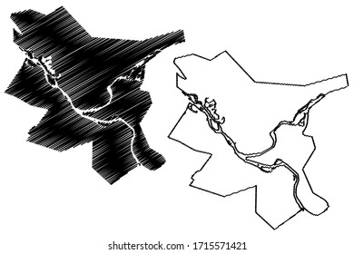 Oskemen City (Republic of Kazakhstan, East Kazakhstan Region) map vector illustration, scribble sketch City of Ust-Kamenogorsk map