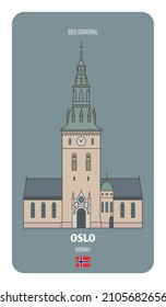 Oslo Cathedral, Norway. Architectural symbols of European cities. Colorful vector 