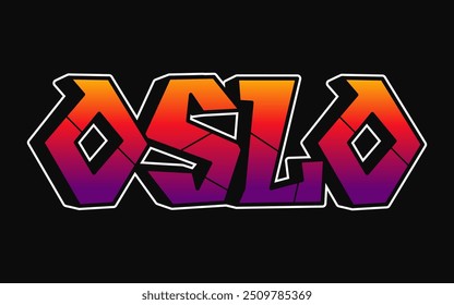 Oslo city - single word, letters graffiti style. Vector hand drawn logo. Funny cool trippy word Oslo, fashion, graffiti style print t-shirt, poster concept