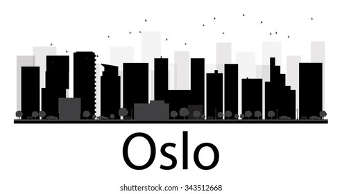 Oslo City skyline black and white silhouette. Vector illustration. Simple flat concept for tourism presentation, banner, placard or web site. Business travel concept. Cityscape with famous landmarks 