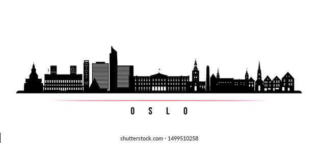 Oslo City skyline horizontal banner. Black and white silhouette of Oslo City, Norway. Vector template for your design. 