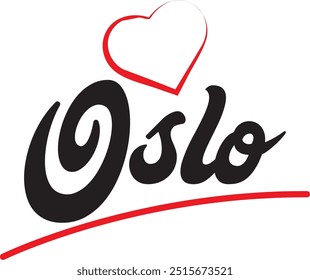 Oslo city text design with red heart typographic icon design suitable for touristic promotion