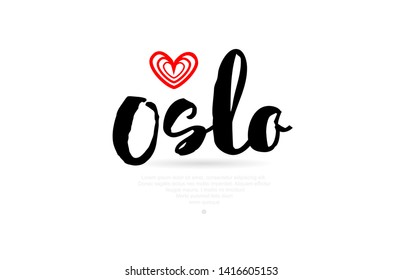 Oslo city text with red love heart design for typographic icon design suitable for touristic promotion